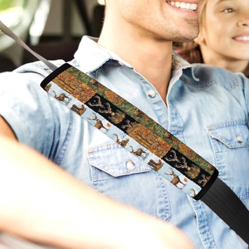 2 Pack Deer Camo Hunting Deers Seat Belt Shoulder Pad Breathable Shoulder Harness Cover for Child, All Vehicles, Neck and Shoulder Support - color: Pattern 1067