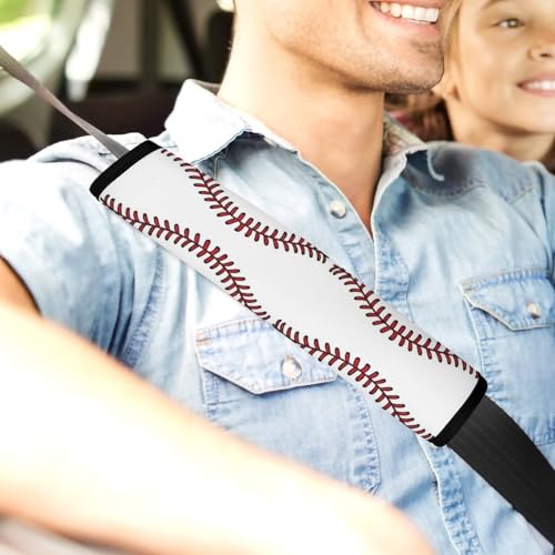 Soft Padded Car Seat Belt Pad for Child, Most Cars, 2 Piece Red Stitched Baseball White Seat Belt Cushion Comfortable Driving - color: Pattern 615