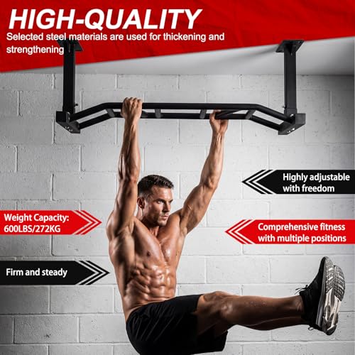 47 Inch Ceiling Mount Pull Up Bar Adjustable Height&Supports To 600 Lbs Upper Body Fitness Workout Bar for Home Gym Workout Strength Training Equipment