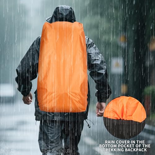 75L Hiking Backpack with Rain Cover Waterproof Camping Backpack Shoes Warehouse for Men Women, Frameless - color: Lakeblue, size: 60L