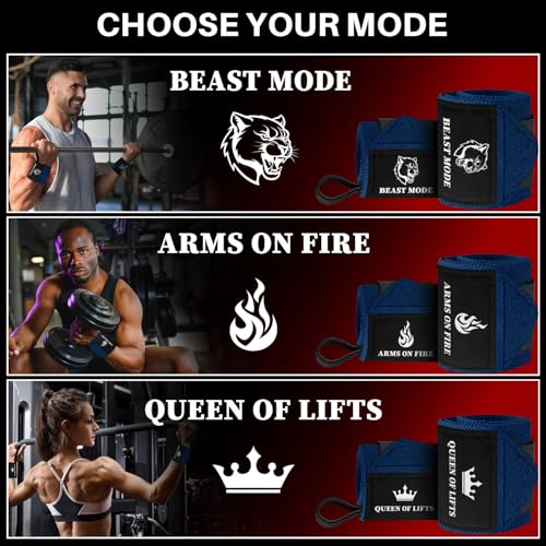TECEUM Weightlifting 18" & 12" Wrist Wraps with Thumb Loop – Heavy Duty Wrist Workout Braces for Men and Women – Ideal for Powerlifting, Strength Training, Bodybuilding - color: Navy Blue, style: 12" – Beast Mode