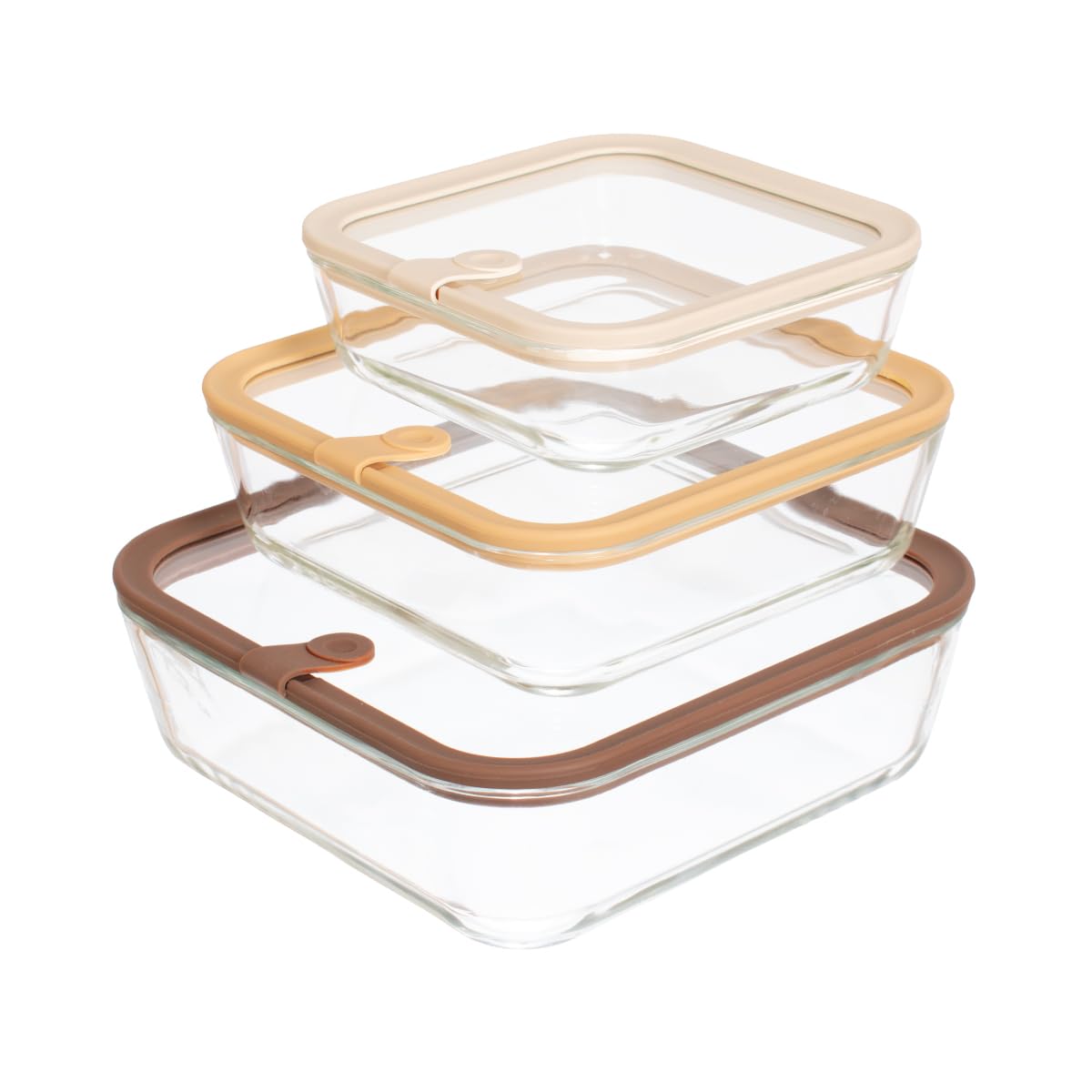 Glad Glass Food Storage Containers, Set of 3 - Airtight Vacuum Sealed Steam Vent Lids - Square Borosilicate Glass Dishes with Ombre Green Lids - Assorted Sizes for Meal Prep & Leftovers, Brown