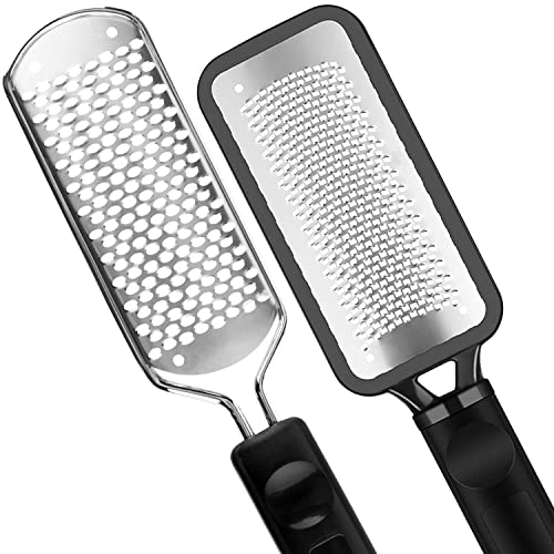 2Pcs Colossal Professional Foot File and Callus Remover, High Grade Stainless Steel Foot Rasp for Wet and Dry Feet, Washable Pedicure Tool for Smooth Heels