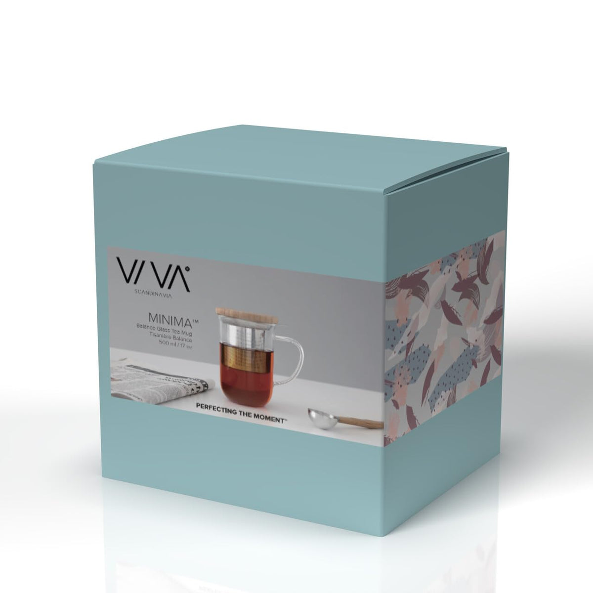 VIVA Minima Balance Glass Tea Cup with Infuser and Lid, 17oz, Clear Bamboo