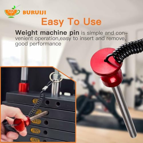 Universal Magnetic Weight Stack Pin with Pull Rope - Gym Pin for Weight Stack Machines | Commercial & Home Gym Accessories | Replacement Weight Pins for Strength Training Equipment - color: Red