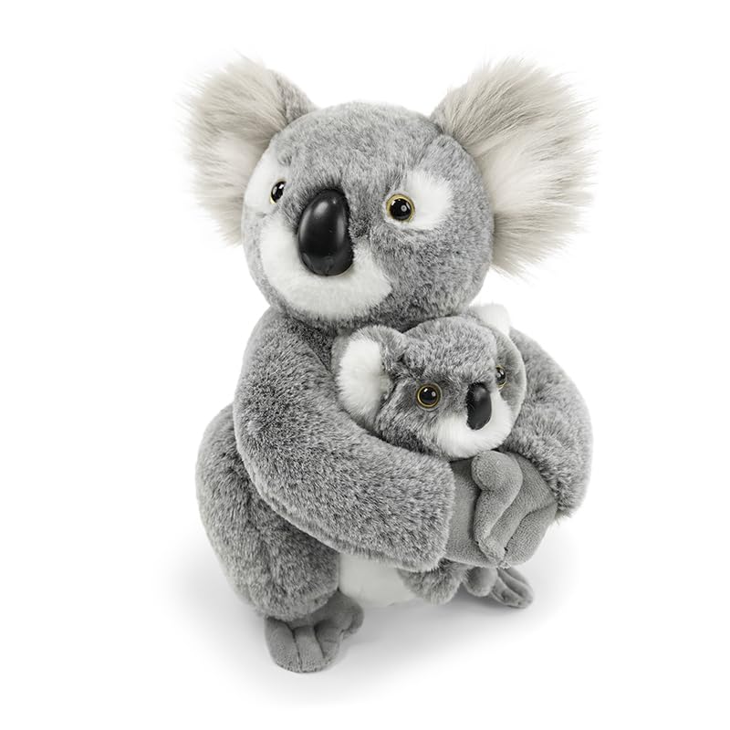JUSTQUNSEEN 2PCS Koala Stuffed Animal with Baby Hugging Koala Bear Plush Toy 10 Inch Cute Soft Mom and Baby Plushies for Girls Girlfriend Women Valentines Day Gifts Kawaii Room Decor Love Present