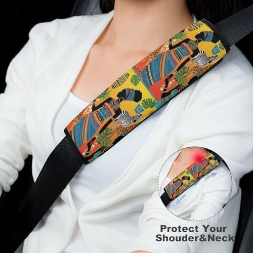 2 Pack Black Woman Ethnic Afro African Traditional Exotic Tribal Car Seat Belt Pad Soft Padded Automotive Seat Belt Protector for Child, Stroller Pushchair High Chair, Shock Absorption - color: Pattern 664
