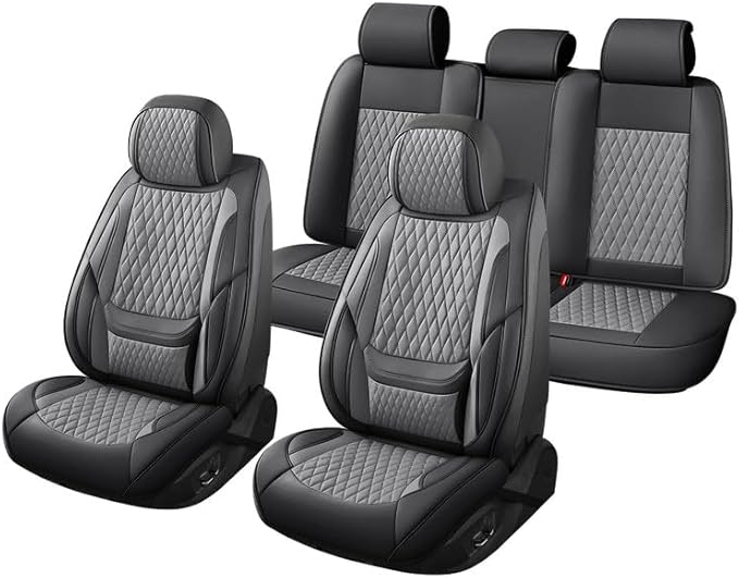 Car Seat Covers Full Set Custom Fit for Chevrolet/Chevy Equinox 2005-2026 - Premium Faux Leather with Lumbar Support | Breathable, Waterproof, Anti-Slip, Durable (Black&Gray,Full Set)