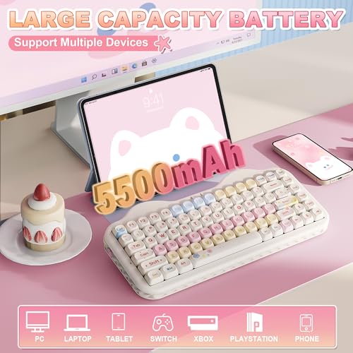 YUNZII C75 Cute 75% Wireless Mechanical Keyboard (Beige, Milk Switch) | Creamy Cake Keyboard, BT5.0/2.4G/USB-C, Hot-Swap, NKRO, PBT MOA Keycaps,5500mAh RGB Gasket Mount for Mac/Win/Gaming/Office - color: Beige, size: Milk V2 Switch