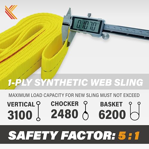 1-Ply Lifting Sling Straps 2”x 6ft - 3100lbs Vertical Capacity Heavy Duty Flat Eye Lift Sling, for Rigging Moving Towing Hoisting -2Pack - Kodiak Straps - color: 2 PACK, size: 2inch x 6ft