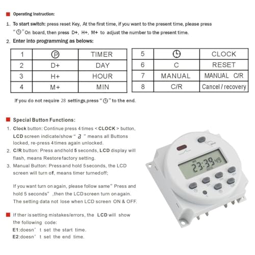 Baomain Time Switch Relay,Digital LCD Programmable Timer,110V AC Input,200-250V 16A Output,28 Programs Daily/Weekly Schedule,CN101A for Lighting and Equipment Control - size: Timer