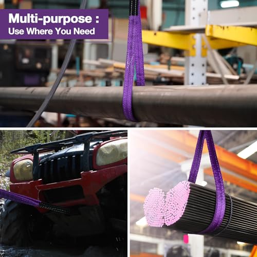 Lift Sling Straps,1" x 8' 2-Ply Heavy Duty Flat Eye Lift Slings | Lifting Strap Not Nylon Tree Saver Recovery Strap Web Sling Rigging Moving Tow Hoist Gear Straps Kit 3200 lb 2600 lb 6400 lb - color: Purple, size: 1" x 8'