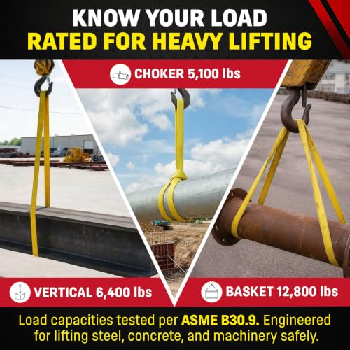 DD Sling (USA Made) 1" & 2" Widths by 4' to 30' Lengths In Listing, 2 Ply, Endless Nylon Lifting Slings, 6,400 lbs Vert, 5,100 lbs Choker, 12,800 lbs Basket (1"x12') | 6,400 lb Vertical, 5,100 lb Choker, 12,800 lb Basket – 2 Ply Heavy Duty 900 Webbing, Ty