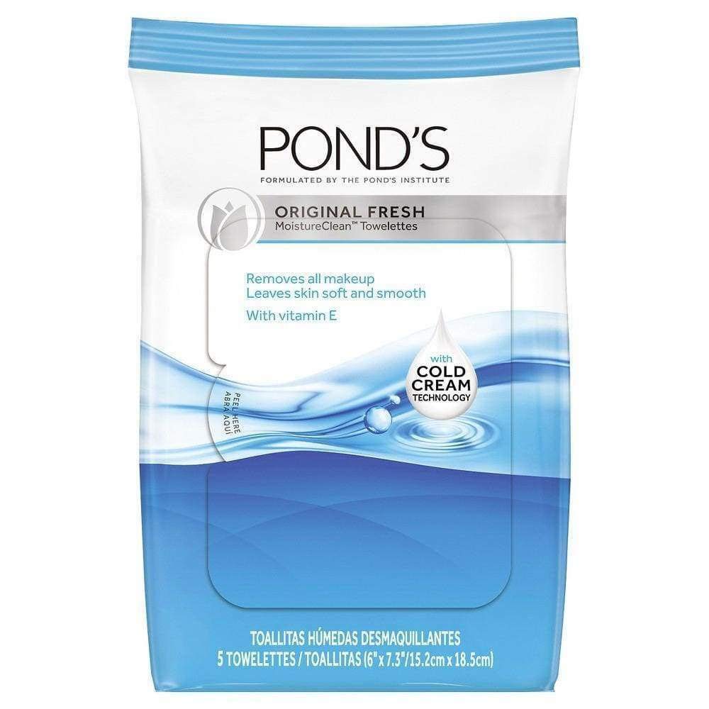 Pond's Wet Cleansing Towelettes with Vitamin E, Original Fresh, 5 Towelettes each (Pack of 3)