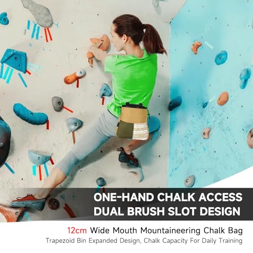 Drfeify Mountaineering Chalk Bag, Large Capacity Travel Bag with Independent Front Pocket, Outdoor Sports Gear for Climbers Hikers - size: Large Khaki