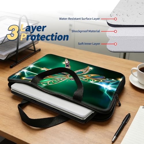Laptop Bag 17 Inch,Resistant Shockproof Laptop Sleeve Case Protective Cover Carrying Case with Handle Compatible for HP Dell Lenovo Acer Asus Notebook Computer,Emerald Dragonfly - color: Emerald Dragonfly, size: 17-17.3 in