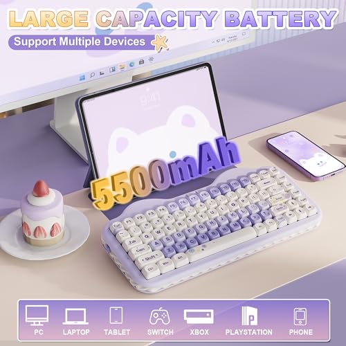 YUNZII C75 Cute 75% Wireless Mechanical Keyboard (Purple, Candy Switch) | Creamy Cake Keyboard, BT5.0/2.4G/USB-C, Hot-Swap, NKRO, PBT MOA Keycaps,5500mAh RGB Gasket Mount for Mac/Win/Gaming/Office - color: Purple, size: Candy Switch