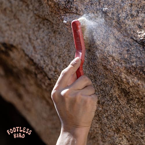Rock Climbing & Bouldering Brush, Ergonomic, High Density Wild Boar's Thick Hair Bristles, 100% Recyclable, Strong Outdoor & Indoor Free Spiky Ring, Red X - color: Red