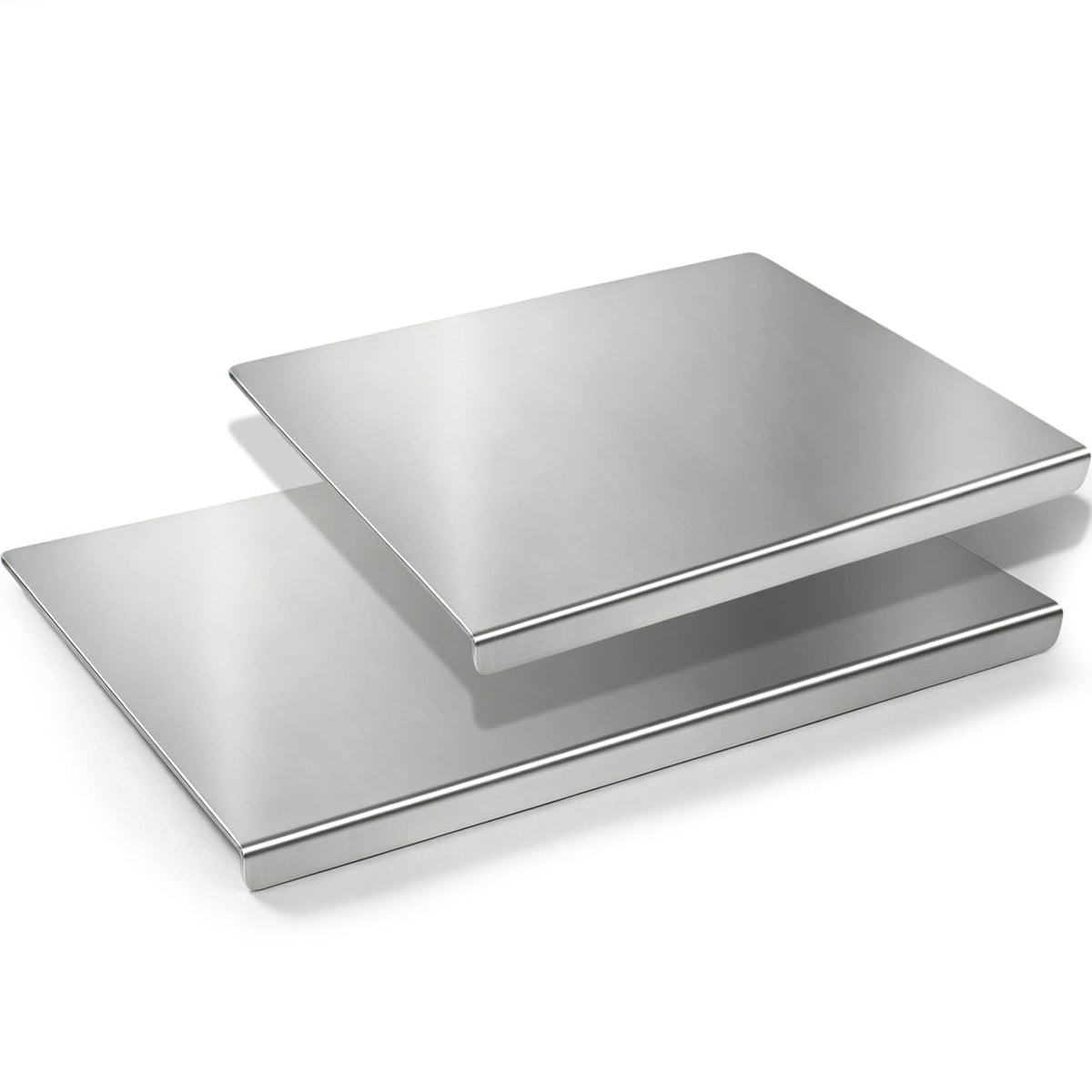 2Pcs L-Shaped Stainless Steel Cutting Board with Lip, 304 Metal Chopping Board Double-Sided Use, 15.7x11.8" & 11.8x11.8" Pastry Kneading Board for Meat Fruits Veggies Bread, Easy-Clean Dishwasher Safe