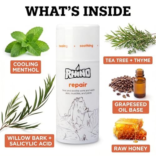 Rhino Skin Solutions Repair Cream Made for Your Adventure, Hand Repair Cream for Dry Cracked Hands, Non Greasy Hand Lotion with Honey and Tea Tree for Athletes and Workers, Made in USA (3.4 oz) - size: 3.4 Ounce (Pack of 1)