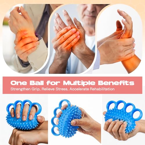 Hand Exercise Ball, Finger Therapy Ball, Grip Strengthener for Adults - Stress Relief, Massage Ball, Resistance Training for Wrist Flexibility, Hand Strengthening, Anxiety Relief - color: blue