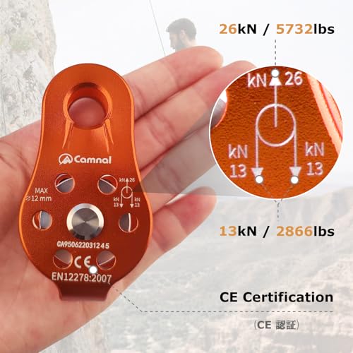 YAPJEB 26kN Climbing Single Pulley, Aluminum Climbing Bearing Pulley CE Certified for for Heavy Duty, Climbing, Zipline, Hauling Outdoor Activity (Black) - color: 26 kN - Black