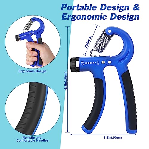 AIXPI Grip Strength Trainer, Hand Grip Exerciser Strengthener with Adjustable Resistance 11-132 Lbs (5-60kg), Forearm Strengthener, Hand Exerciser for Muscle Building and Injury Recover 1 PACK - color: Blue