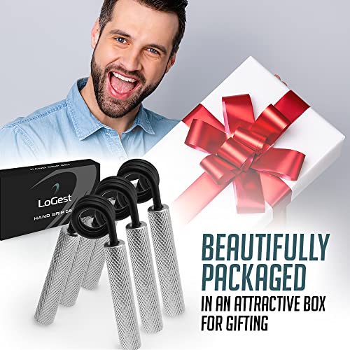 Logest Metal Hand Grip Set, 100LB-200LB 3 Pack 50LB-200LB 4 Pack No Slip Heavy-Duty Grip Strengthener with Gift Box, Great Wrist & Forearm Hand Exerciser, Home Gym, Hand Gripper Grip Strength Trainer - color: Silver - 50+100+150+200LB 4 Pack