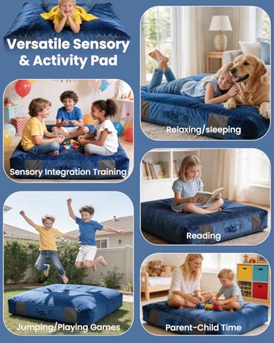 Crash Pads for Kids Sensory, Climbing Crash Pads, Crash Mat Sensory Room Play Equipment, Soft Foam Landing Zone, Luxe Velour, Cover Washable - size: 5FT