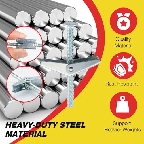 Toggle Bolts 1/8", 20pcs Butterfly Toggle Anchors for Drywall, Mental Hollow Wall Anchors, HOME MASTER HARDWARE Toggle Bolt and Wing Nut Set - size: 1/8"(30pcs)