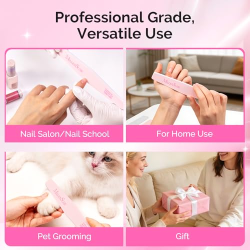 MelodySusie 10Pcs Nail Files 100/180 Grit, Mixed-Shape Double Sided Emery Boards Bulk Pack for Acrylic, Gel and Natural Nails, Professional Manicure Pedicure Shaping Tools for Home Salon, Pink - size: 10Pcs Mix Shape