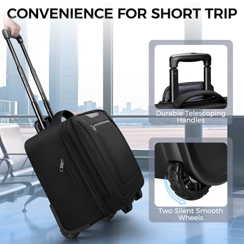Ytonet Rolling Laptop Bag, Rolling Briefcae for Men Women, 17.3 Inch Water Resistant Laptop Bag with Wheels, Overnight Roller Computer Bag Laptop Briefcases for Work Carbon Black