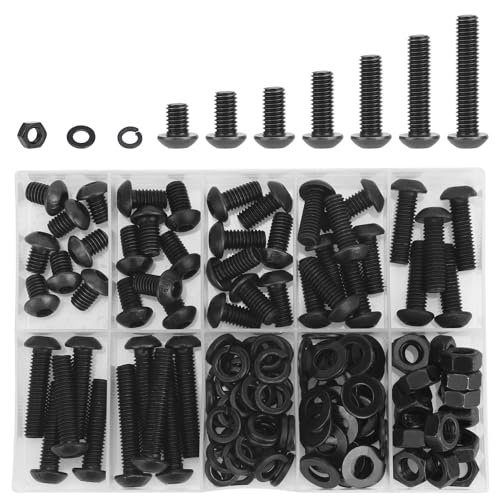 DYWISHKEY 152 Pieces M6 Black Screws, 10.9 Grade Alloy Steel M6x 8/10 /12/16 /20/25 /30mm Button Head Socket Cap Screws Bolts Nuts Washers Assortment Kit - size: M6, style: Button Head Socket Cap