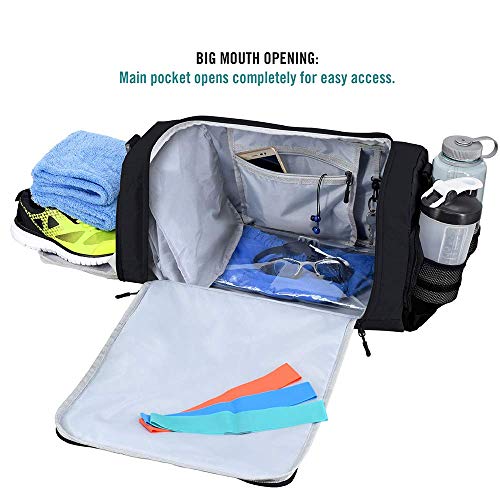 Ultimate Gym Bag 2.0: The Durable Crowdsource Designed Duffel Bag with 10 Optimal Compartments Including Water Resistant Pouch - color: Black, size: Medium (20")