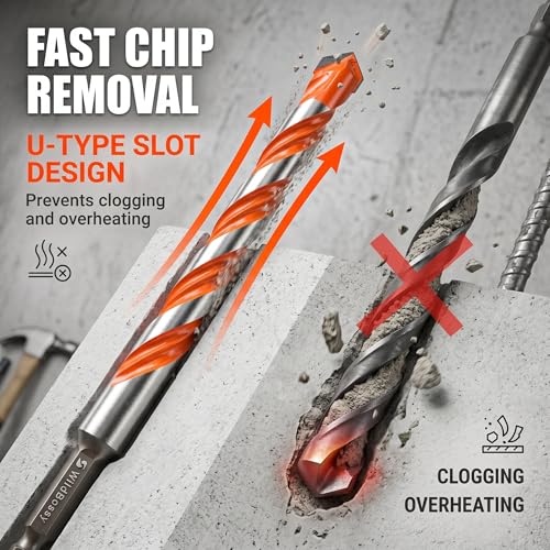 Concrete Carbide Drill Bits Hex Shank Masonry Cement Tile Drill Bit Set for Glass, Brick, Plastic, Cement and Tile, 5/32"-1/2" (10PCS) - size: 5/32"-1/2"