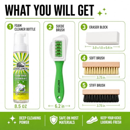 Shoe Cleaner Sneakers,8.5oz Shoe Cleaning Kit with 2 Brush,Shoe Cleaning Removes Dirt and Stain for White Shoes, - style: With Suede Cleaner Kit