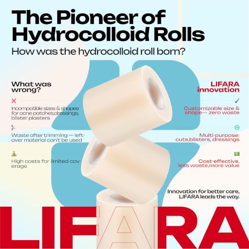 LIFARA Hydrocolloid Roll for Wound Care - Cut-to-Size, Extra Large Hydrocolloid Patch Bandages with Self-Adhesive, Waterproof, First Aid Kit Essential (2in*5ft, 19.7mils/ 0.5mm Thickness) - size: 2in*5ft, 19.7mil/ 0.5mm Thickness