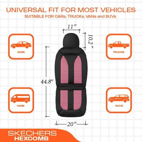 Skechers Memory Foam™ Car Seat Covers, Hexcomb Breathable Thick Seat Covers Two Front Seat Covers, Airbag Compatible, Automotive Comfort & Protection for Most Cars,Van,Trucks, SUVs (Pink,Two Front)