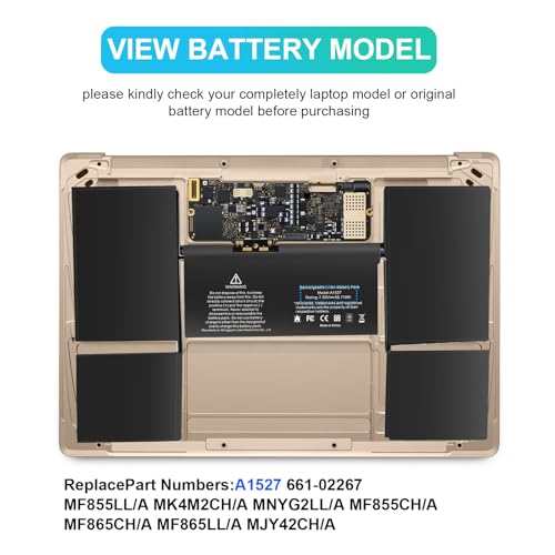 TREE.NB A1527 Battery Replacement for A1534 Battery (Early 2015 2016 Mid 2017) Fit for MacBook8,1 9,1 10,1 A1534 12-inch A1527 661-02267 MF855LL/A MK4M2CH/A MNYG2LL/A - size: 9.72x5.91x0.12inch A1527