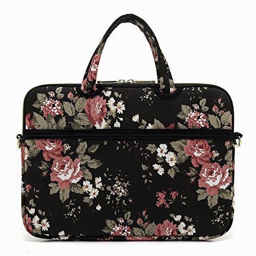 Black C Rose Patten water resistant Laptop Shoulder Messenger Bag Case Sleeve for 14 Inch 14.1 Inch Laptop,Laptop Briefcase - color: Black C Rose, size: 14-14.1 Inch