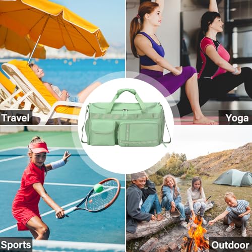 MAXTOP Gym Bag for Women Men Travel Duffle Bag Large Capacity Carry On Weekender Overnight Bag With Shoe Compartment Gym Tote Dry Wet Separation Duffel Bag for Travel - color: Matcha Green, style: Gym Bag