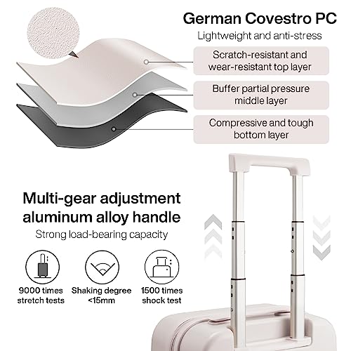 mixi Carry on Luggage, Suitcase with Spinner Wheels 16in Luggage Hardshell Lightweight Rolling Suitcases PC with Cover & TSA Lock, Off White（Slight Pink） - color: Off White(Slight Pink), size: 16in Carry on
