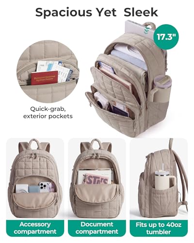 BAGSMART Travel Backpack for Women, 17.3" Carry on Backpack, Camel | Airline Approved Personal Carry-on Size, Shoe Bag & TSA-approved Toiletry Bag, Trolley Sleeve, Water-Resistant - color: Light Brown, size: Large 17.3 Inch