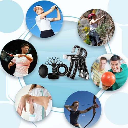 ACOTANT Grip Strength Trainer(5 Pack) with Finger Exerciser, Hand Grip Strengthener, Finger Stretcher,Grip Ring & Stress Relief Ball for Muscle Building and Injury Recover with Carry Bag - color: BLACK