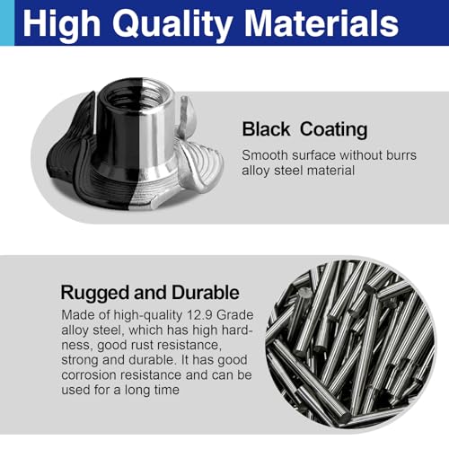 50PCS 5/16"-18 T Nuts for Wood, Carbon Steel 4-Prong Tee Nuts | Threaded inserts for wood panels, furniture and climbing wall holds - color: 50 Pack 5/16"-18