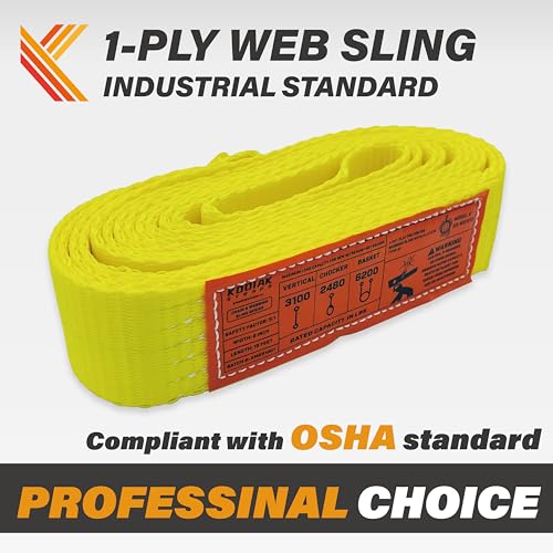 1-Ply Lifting Sling Straps 2”x 6ft - 3100lbs Vertical Capacity Heavy Duty Flat Eye Lift Sling, for Rigging Moving Towing Hoisting -2Pack - Kodiak Straps - color: 2 PACK, size: 2inch x 6ft