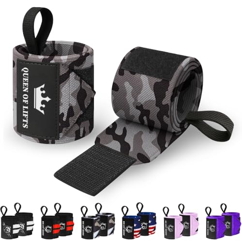 TECEUM Weightlifting 18" & 12" Wrist Wraps with Thumb Loop – Heavy Duty Wrist Workout Braces for Men and Women – Ideal for Powerlifting, Strength Training, Bodybuilding - color: Black Camo, style: 18" – Queen of Lifts