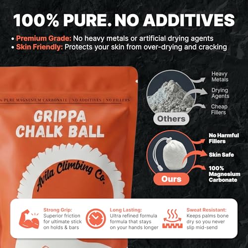 Climbing Chalk Ball, Pro Friction Gymnastics Chalk 100% Magnesium | Non-Toxic, Ultra Grip for Lifting, Rock Climbing, Gym, Weights & More! Long Lasting & Skin Friendly