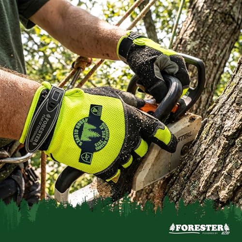 FORESTER Hi-Vis Rope Climbing Gloves | Anti-Slip Arborist Gloves for Tree Climbing, Chainsaw Safety | Cut Level 4 Protection