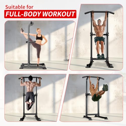 ZENOVA Pull Up Bar Dip Bar Squat Rack Workout Dip Station Height Adjustable Free Standing Chin Up Bar - color: Black